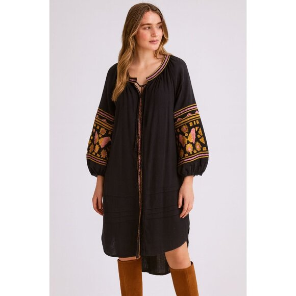 Free people Black Puff Sleeves Dress Bohemian Styles Spring Autumn Casual Size M - Picture 1 of 5